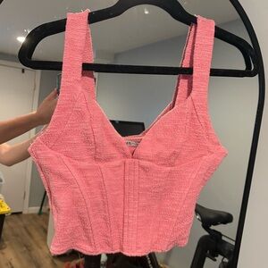 Zara Women’s Corset Style Pink Tweed Tank Top Sleeveless Large